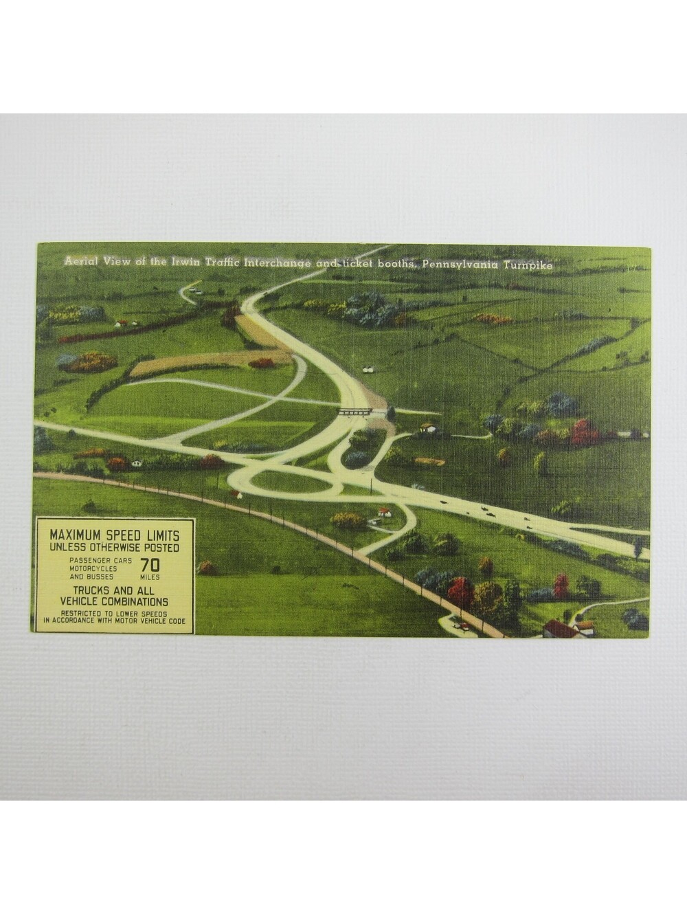 Linen Postcard Pennsylvania Turnpike Aerial View Irwin Traffic Interchange